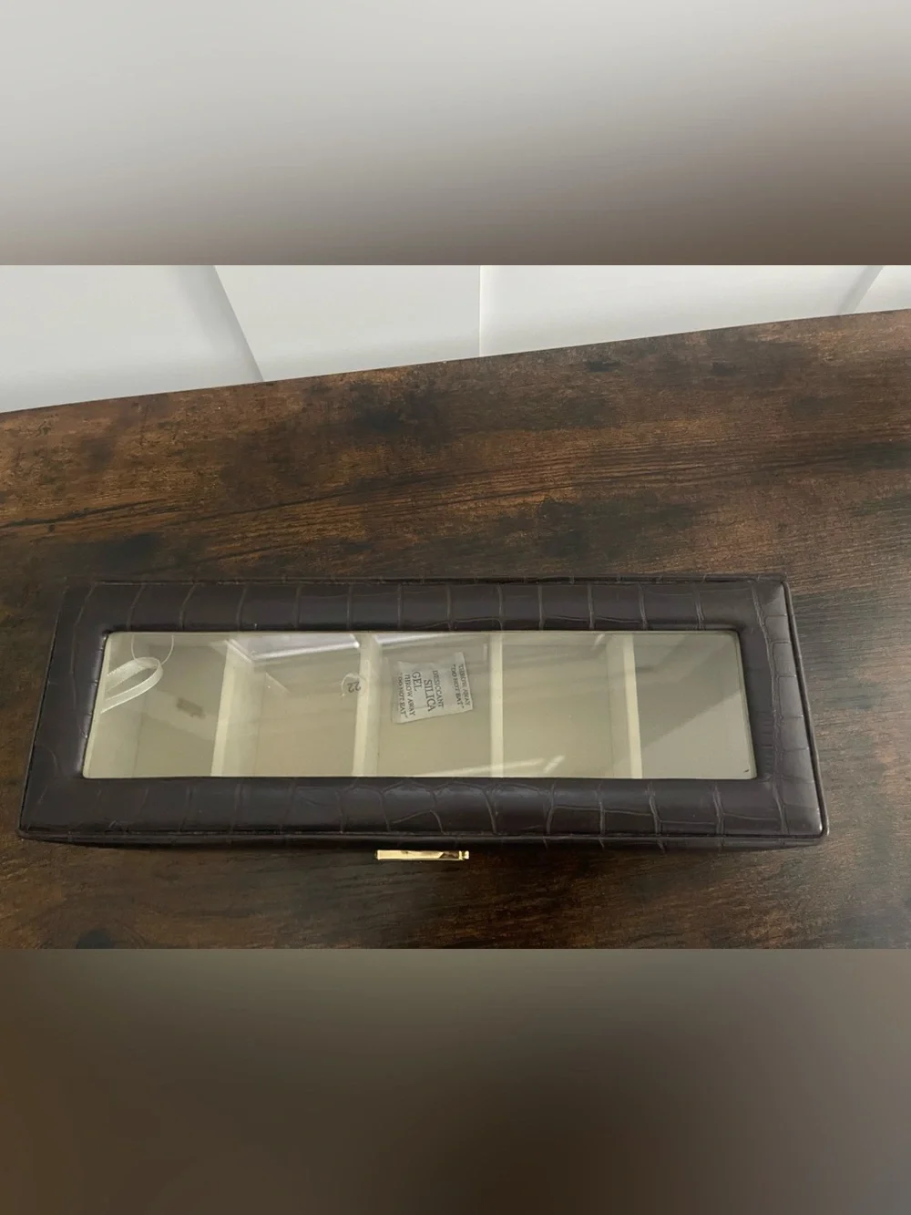 Leather-Look Dark Brown Watch Storage Case with Glass Top
